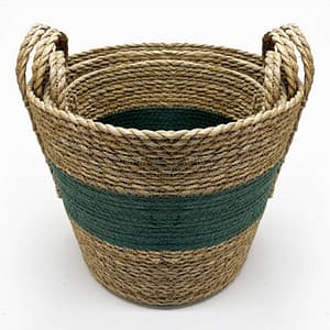 Antigua - Natural and Green Rattan Basket
