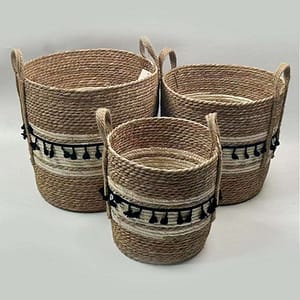 Santorini - White Stripe and Black Accents Basket