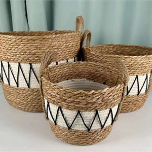 Bora Bora- Natural and White Stripe Rattan Basket